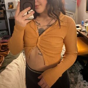 PACSUN L.A. HEARTS Light Orange Collared Button Front Sweater